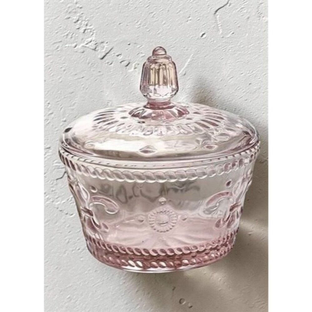 Vintage Pink Glass Lidded Candy Dish Decorative Storage Jar